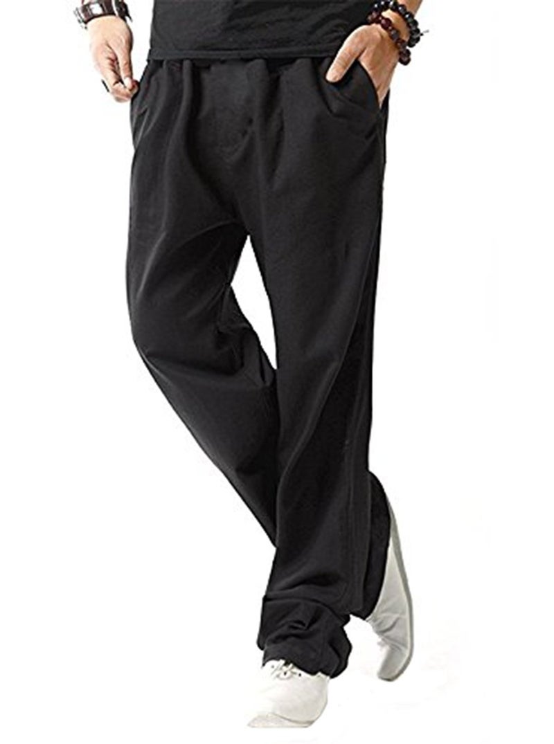 SIR7 Men's Linen Casual Lightweight Drawstrintg Elastic Waist Summer Beach Pants Black Medium - Image 1